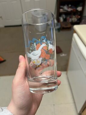 Vintage Goose & Cherries Tall Drinking Glass - White & Orange Design.Marmaladex2